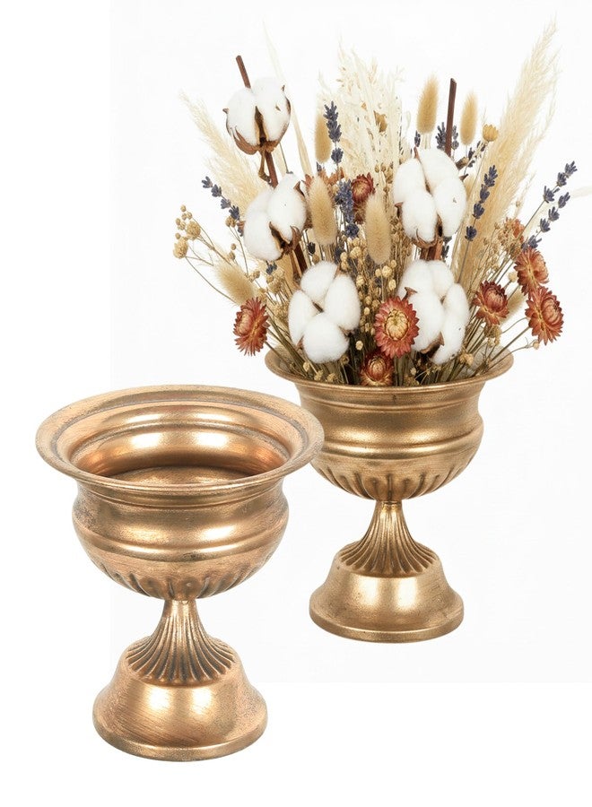 WORTH Small Urn Vases for Centerpieces Set of 2, Classic Metal Trumpet Flower Pots for Table, Bowl Vase for Wedding Party Event Home Deco (Golden, 7.8" Dia x 6.1" H) - Image 1