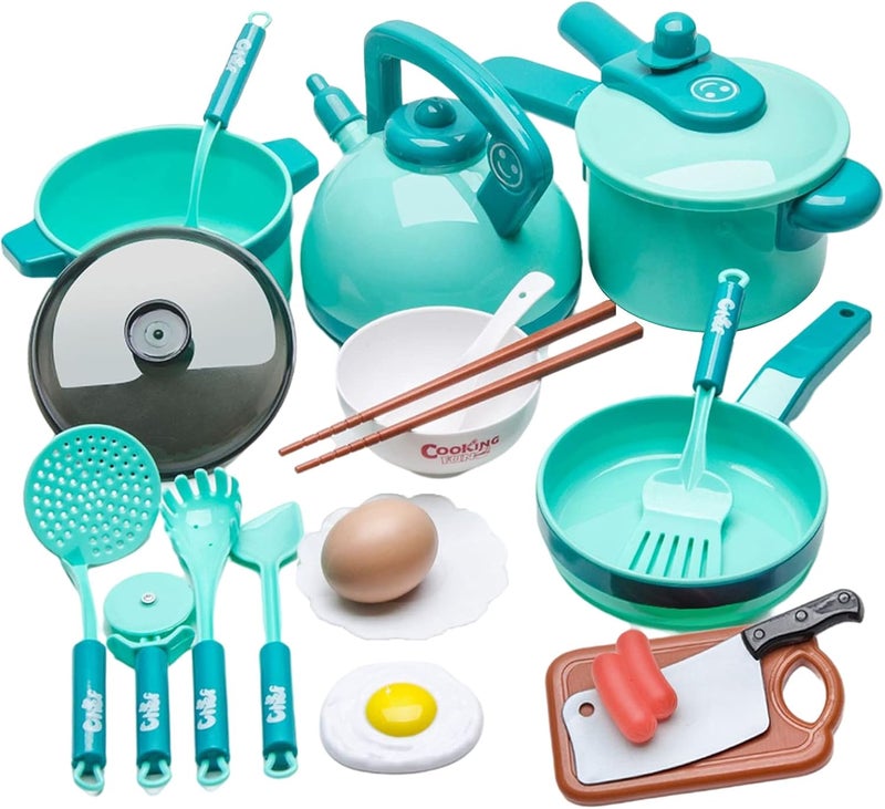 كلاراكو مجموعة أدوات مطبخ لعب مكونة من 20 قطعة، تتضمن طعامًا وأدوات طبخ متنوعة، هدية تعليمية وتنمية مهارات للأطفال الصغار من الجنسين - أخضر - Image 1