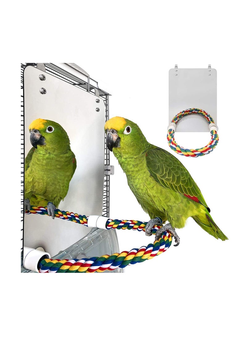 Generic Bird mirror, acrylic, cotton rope, standing stick, pole, bird, toy, bird supplies, utensils, puzzle parrot, nibble toy  - Image 1