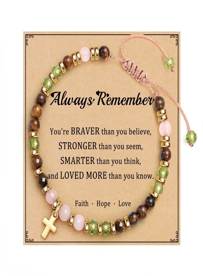 Sistble Easter Gifts, Cross Bracelet for Women, Christian Jesus Bracelet for Women Baptism Gifts for Girl Natural Stone Bracelets Faith Religious Bible Verse Confirmation Gifts for Teenage Girl - Image 1