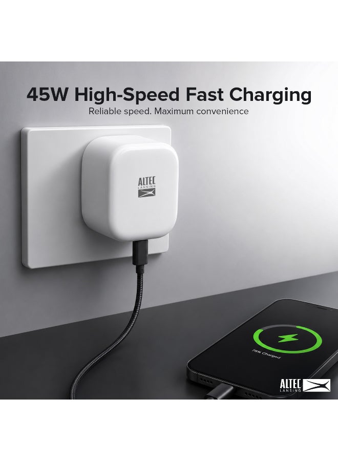 Altec Lansing 45W Dual USB-C Wall Charger, 2-in-1 Power Delivery (PD) Fast Charging Adapter, Compact UK 3-Pin Power Plug for iPhone, iPad, AirPods, Apple Watch, Samsung & All Type-C Devices – White - Image 4