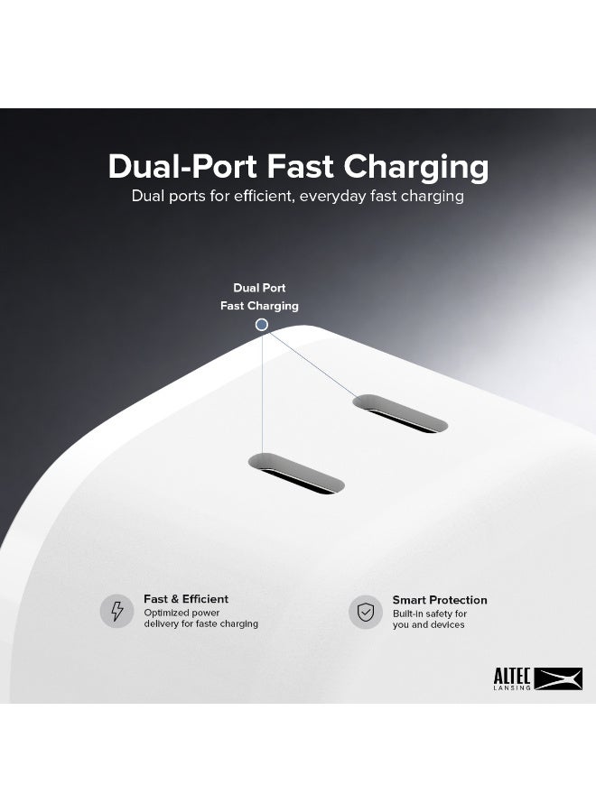 Altec Lansing 45W Dual USB-C Wall Charger, 2-in-1 Power Delivery (PD) Fast Charging Adapter, Compact UK 3-Pin Power Plug for iPhone, iPad, AirPods, Apple Watch, Samsung & All Type-C Devices – White - Image 3