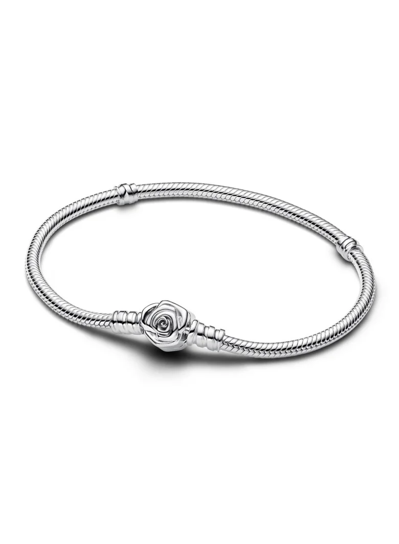 PANDORA Pandora Moments Rose in Bloom Clasp Snake Chain Bracelet