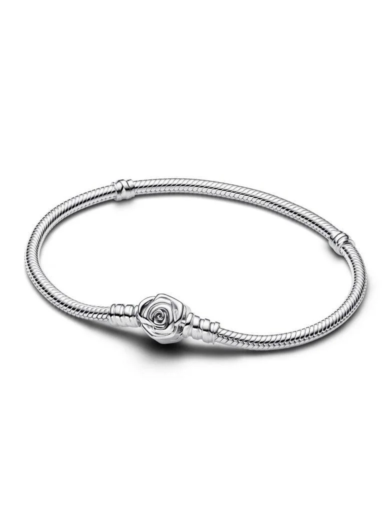 Pandora Moments Rose in Bloom Clasp Snake Chain Bracelet