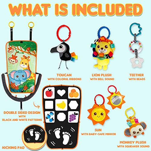 Innofans Baby Car Seat Animals Toys Kick and Play Double Sided Infant Car Seat Toys with Plush Toys Mirror Teether for Baby Babys Travel Activities Christmas Birthday Gifts Newborn Infant Toys - Image 5
