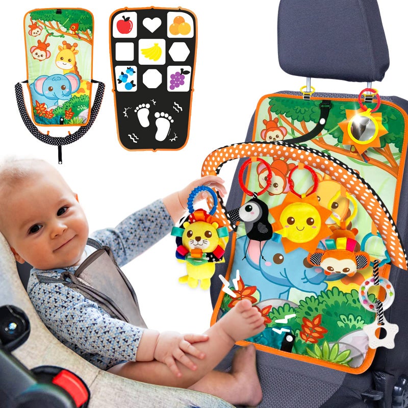 Innofans Baby Car Seat Animals Toys Kick and Play Double Sided Infant Car Seat Toys with Plush Toys Mirror Teether for Baby Babys Travel Activities Christmas Birthday Gifts Newborn Infant Toys - Image 3