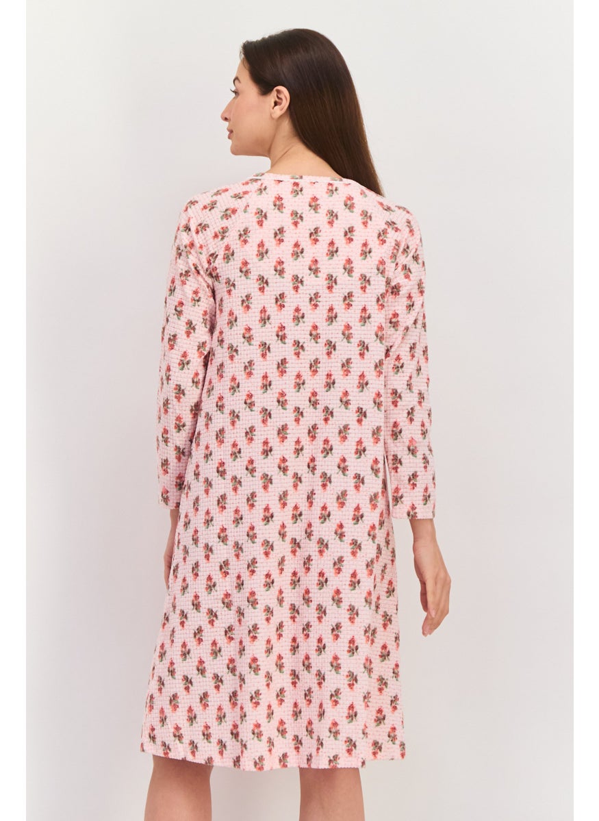 Carole Hochman - Women Printed long Sleeves Long Pajama Dress, Pink Combo - Image 1
