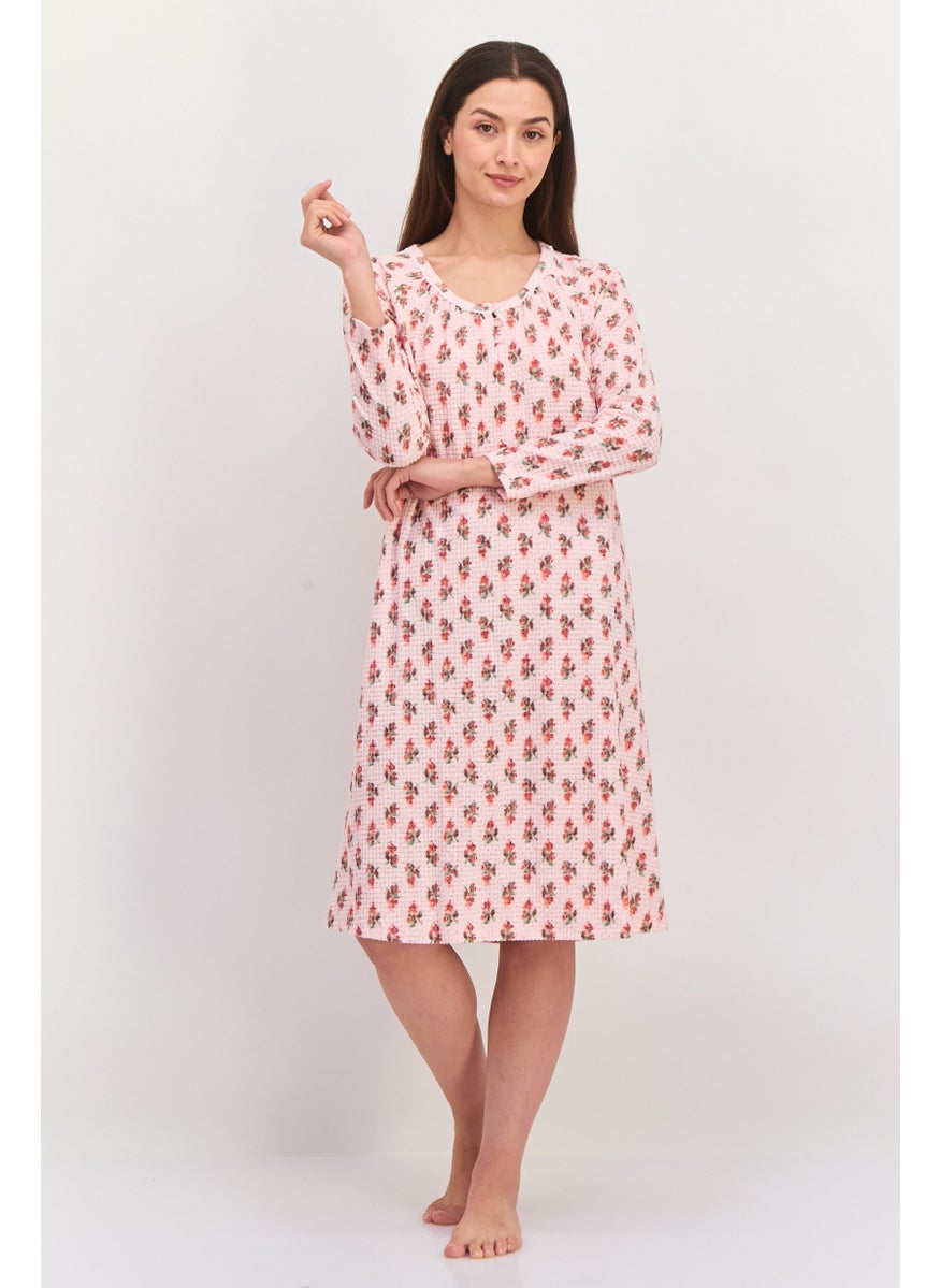 Carole Hochman - Women Printed long Sleeves Long Pajama Dress, Pink Combo - Image 1