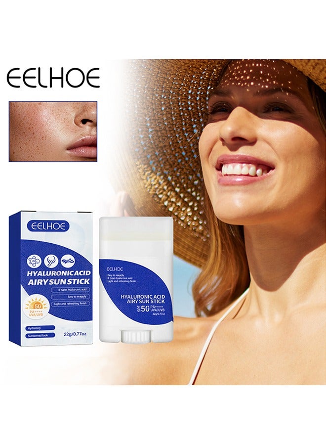 EELHOE Unisex SPF50+ UV Resistant Hyaluronic Acid Airy Sun Stick Moisturizing Refreshing Waterproof Lightweight Portable - Image 1