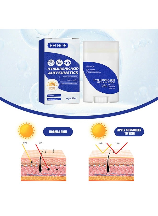 EELHOE Unisex SPF50+ UV Resistant Hyaluronic Acid Airy Sun Stick Moisturizing Refreshing Waterproof Lightweight Portable - Image 3