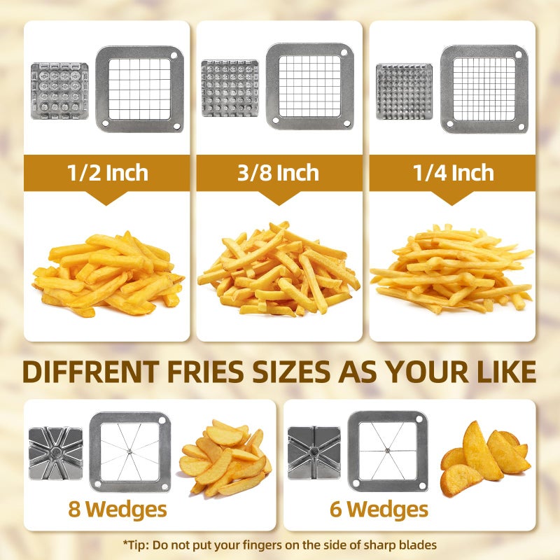 SHSYCER French Fry Cutter Commercial Potato Slicer with Suction Feet Complete Set, Includes 1/4", 3/8",1/2",8 Pieces,6 Pieces - Image 2