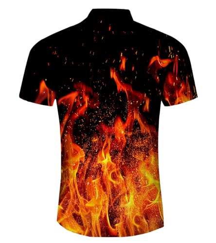 ALISISTER Hawaiian Shirt Mens Vacation Shirts Button-Down Blouse Cool Red Fire Beach Tropical Swimwear Vacation Holiday Large - Image 2