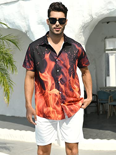 ALISISTER Hawaiian Shirt Mens Vacation Shirts Button-Down Blouse Cool Red Fire Beach Tropical Swimwear Vacation Holiday Large - Image 5