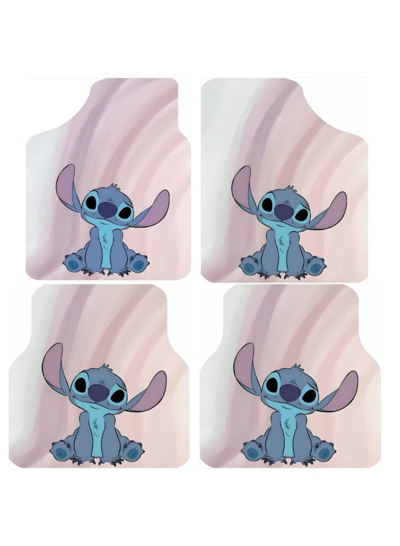 Generic MT Best Buy Cute Stitch Car Floor Mats – 4-Piece Set, Universal Fit, Non-Slip, Waterproof, Easy to Clean, Adorable Cartoon Design 