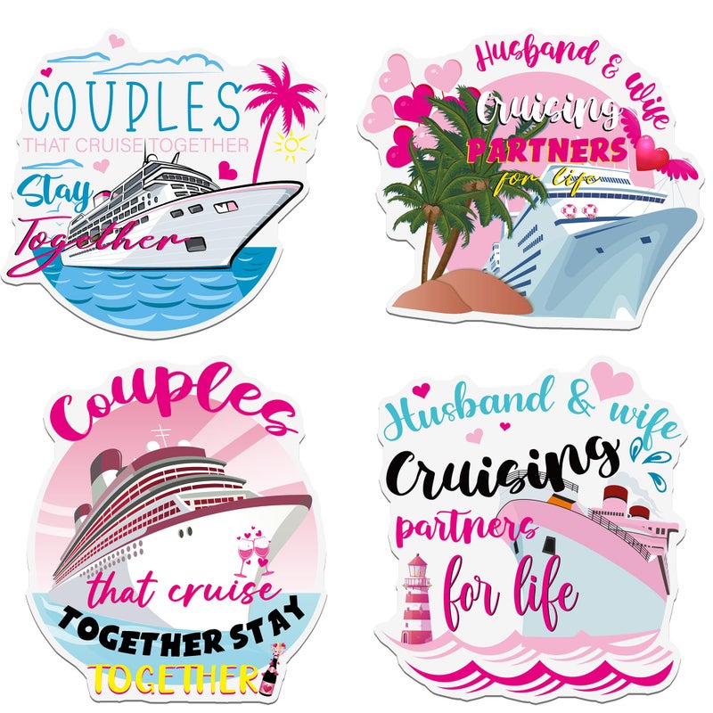 MENIFEND Couple Cruise Door Decorations Magnetic - 4 Pcs Large Cruise Ship Palm Tree Lighthouse Love Heart Husband and Wife Cruise Door Magnets, Anniversary Cruise Door Decor for Ship Cabin Door Fridge - Image 1