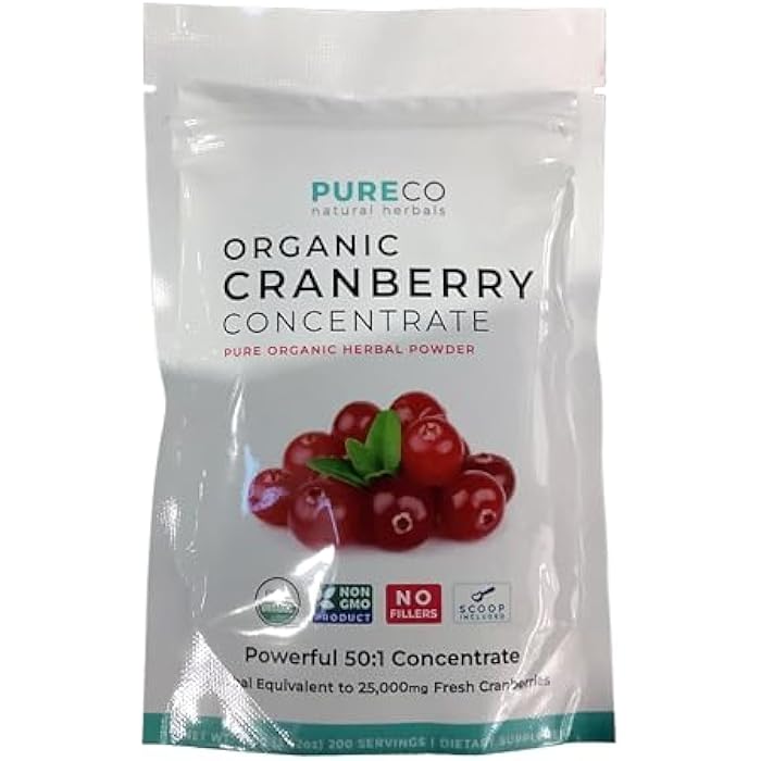 PURE CO USDA Organic Cranberry Concentrate Powder - Organic Cranberry Powder 500mg 50:1 Extract Per 1 Scoop Serving - Kidney Cleanse & Urinary Tract Support for Women - 100 Servings - Image 3