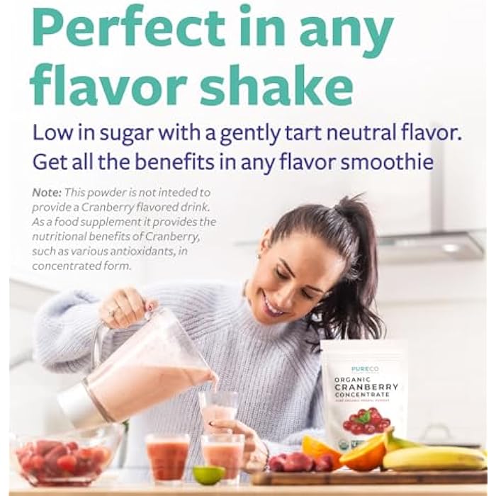 PURE CO USDA Organic Cranberry Concentrate Powder - Organic Cranberry Powder 500mg 50:1 Extract Per 1 Scoop Serving - Kidney Cleanse & Urinary Tract Support for Women - 100 Servings - Image 4