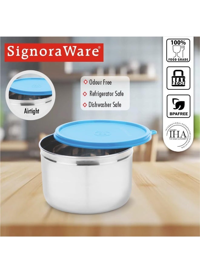 Signoraware Store Well Stainless Steel Food Storage Container tall and sleek designed for easy storage with tight seal easy removable Lid (1.1L, Blue) - Image 4