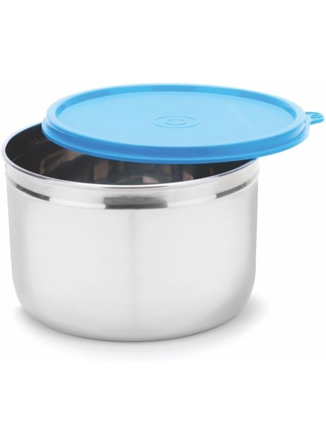Signoraware Store Well Stainless Steel Food Storage Container tall and sleek designed for easy storage with tight seal easy removable Lid (1.1L, Blue) - Image 1