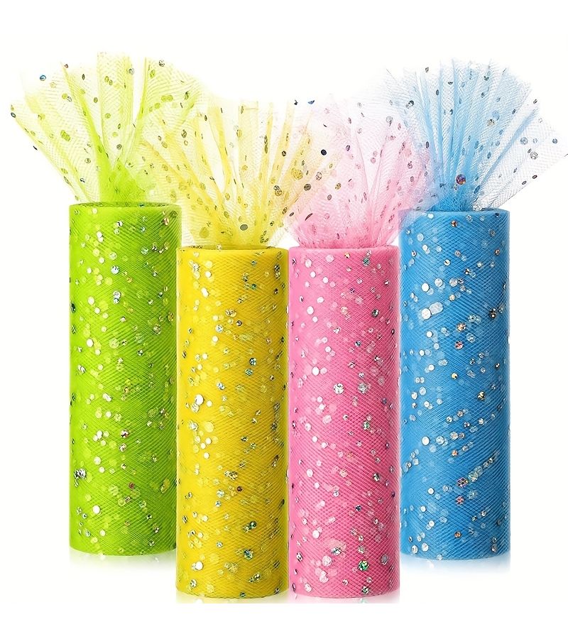 Deep Pink Shiny Sequins Tulle Fabric Roll for Sewing Pre Cut Crafts Gift Box Packaging 84 - Image 1
