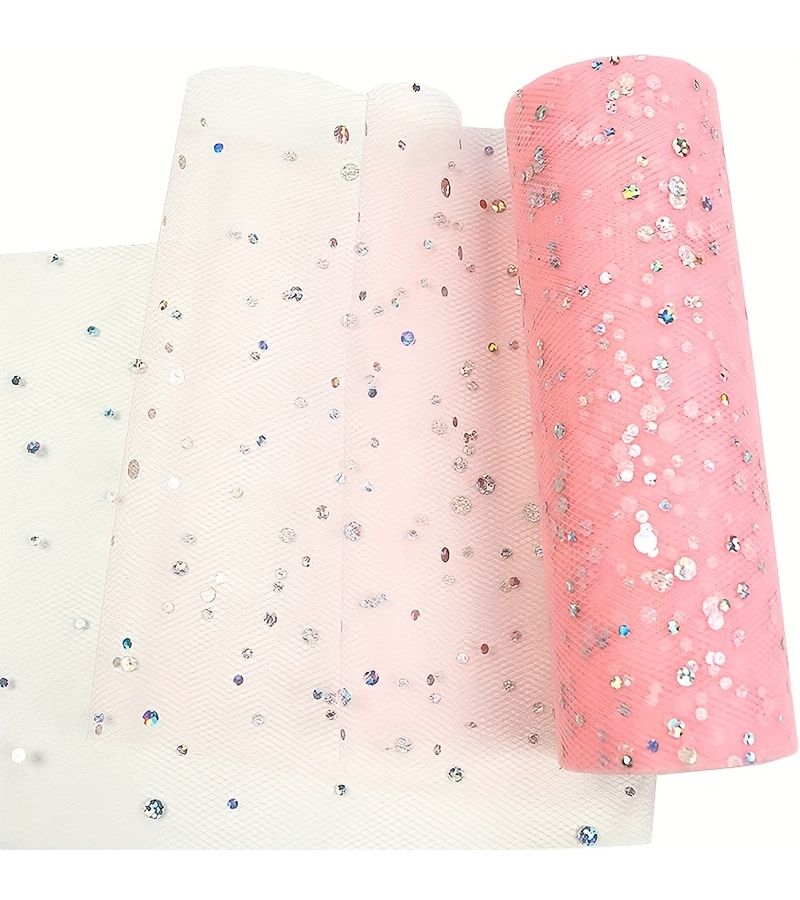 Deep Pink Shiny Sequins Tulle Fabric Roll for Sewing Pre Cut Crafts Gift Box Packaging 84 - Image 5