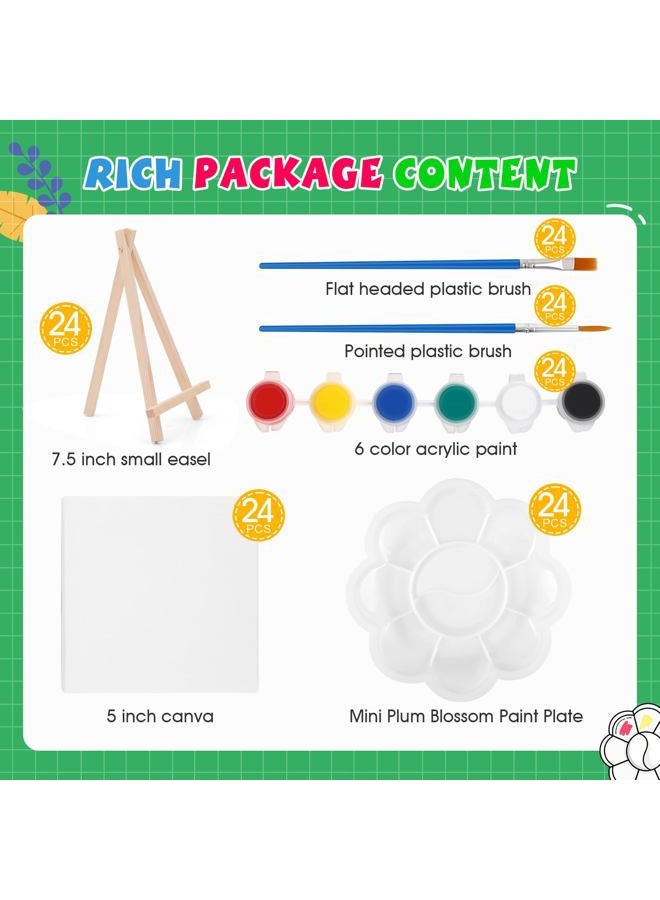 ESRICH 24 Set Acrylic Paint Kit,5in Minis Stretched Canvas with 7.5in Easel,Acrylic Paint Strips,Paint Palettes,Painting Brushes, Mini Canvas and Easel Set for Kids Artists Beginner,Gift - Image 2