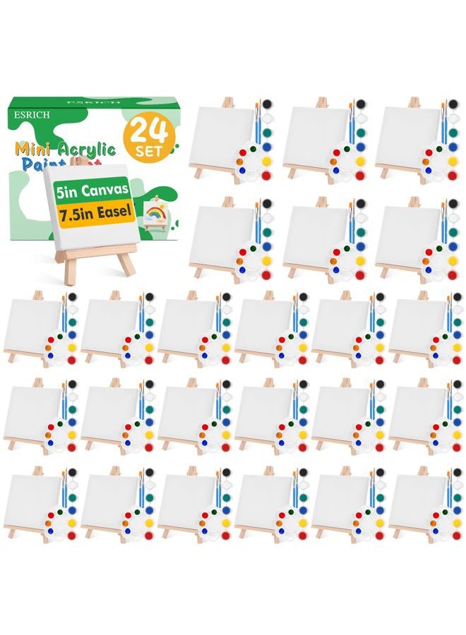 ESRICH 24 Set Acrylic Paint Kit,5in Minis Stretched Canvas with 7.5in Easel,Acrylic Paint Strips,Paint Palettes,Painting Brushes, Mini Canvas and Easel Set for Kids Artists Beginner,Gift - Image 1