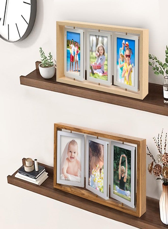 ZEEYUAN إطار صور دوار من زيوان، مقاس 4×6، بتصميم ريفي مزدوج الجوانب، إطار صور عائلي، إطار صور خشبي عائم، مقاس 4×6، إطار صور عمودي للعرض على سطح الطاولة - Image 3