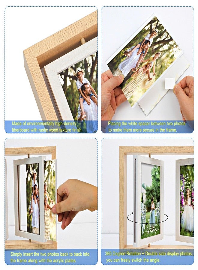 ZEEYUAN إطار صور دوار من زيوان، مقاس 4×6، بتصميم ريفي مزدوج الجوانب، إطار صور عائلي، إطار صور خشبي عائم، مقاس 4×6، إطار صور عمودي للعرض على سطح الطاولة - Image 5
