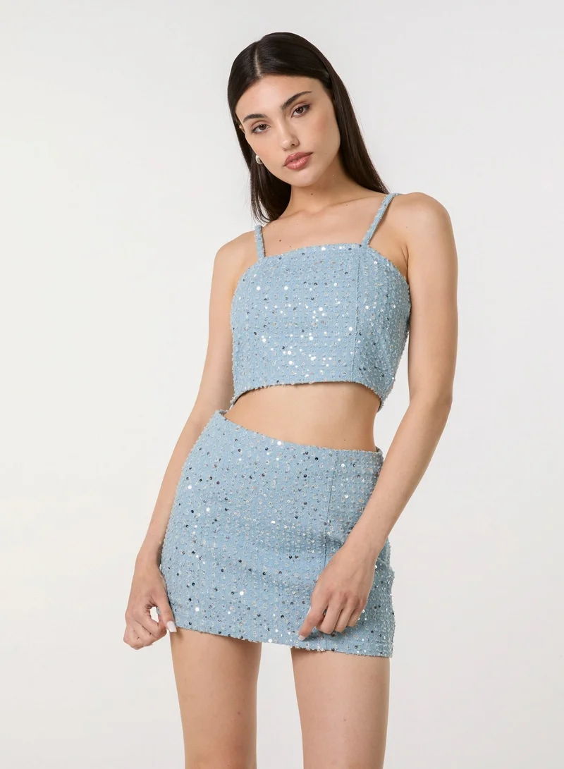 Pink Vanilla Sequin Embellished Denim Top