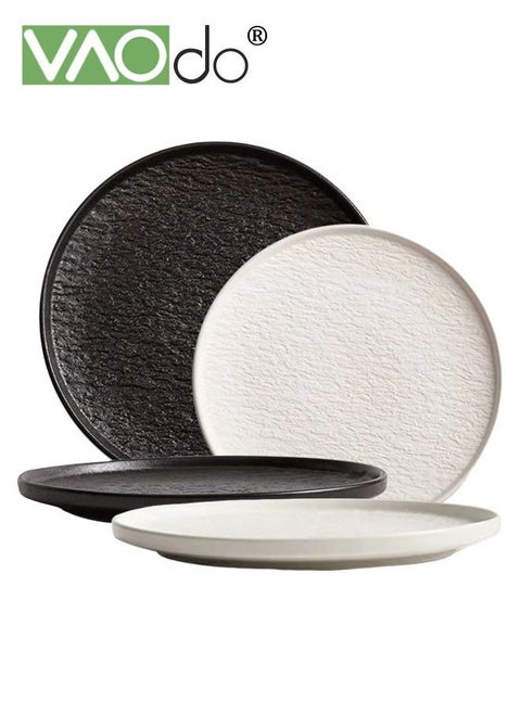 4PCS Rock Pattern Dinner Plate Underglaze Color Process Thickened Plate with Side Suitable for Steak Sushi Dessert Western Food
