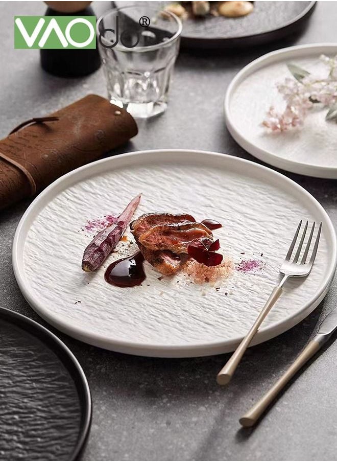 4PCS Rock Pattern Dinner Plate Underglaze Color Process Thickened Plate with Side Suitable for Steak Sushi Dessert Western Food