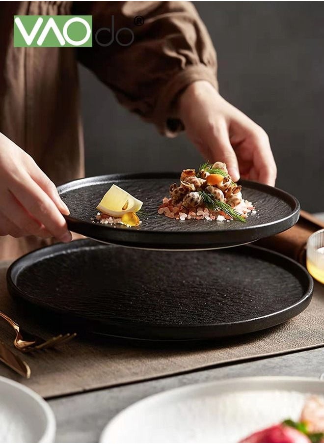4PCS Rock Pattern Dinner Plate Underglaze Color Process Thickened Plate with Side Suitable for Steak Sushi Dessert Western Food