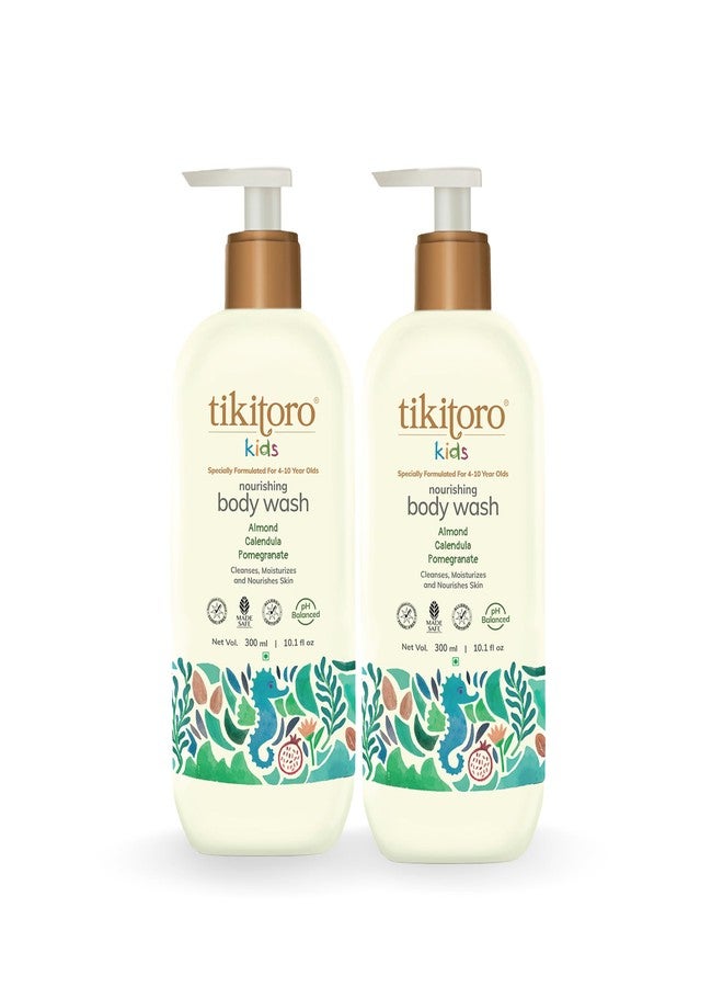 Tikitoro Kids Nourishing Body Wash | Pediatrician Approved | Vegan | Cleanses, Moisturizes & Nourishes Skin | Almond, Calendula, Pomegranate Extract | No Parabens & Sulphates, Age 4+ years (300ml x 2) - Image 1