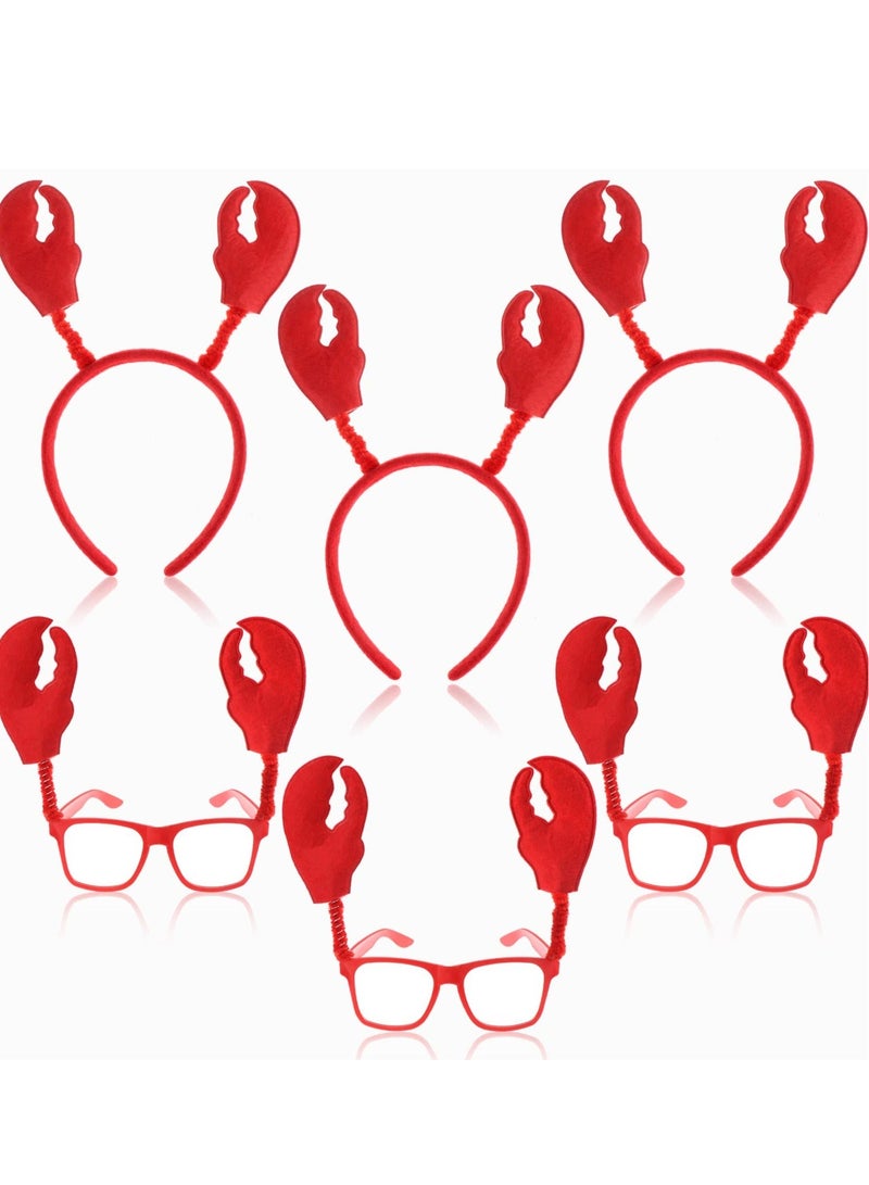 6 PCS Lobster Headbands and Eyeglass, Lobster Claws Headband Eyeglasses Red Party Headwear, Suitable for Cosplay Party Costume - Image 1