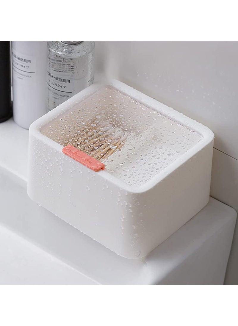 SYOSI - Plastic Storage Organizer Container Box with Lid, 2 Slot Q-tip Holder for Cotton Swabs, Q-Tips, Balls, Makeup Sponges, Suitable for Modern Square Bathroom Vanity Countertop - Image 1