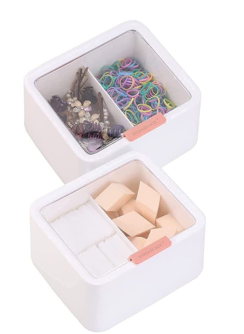SYOSI - Plastic Storage Organizer Container Box with Lid, 2 Slot Q-tip Holder for Cotton Swabs, Q-Tips, Balls, Makeup Sponges, Suitable for Modern Square Bathroom Vanity Countertop - Image 1