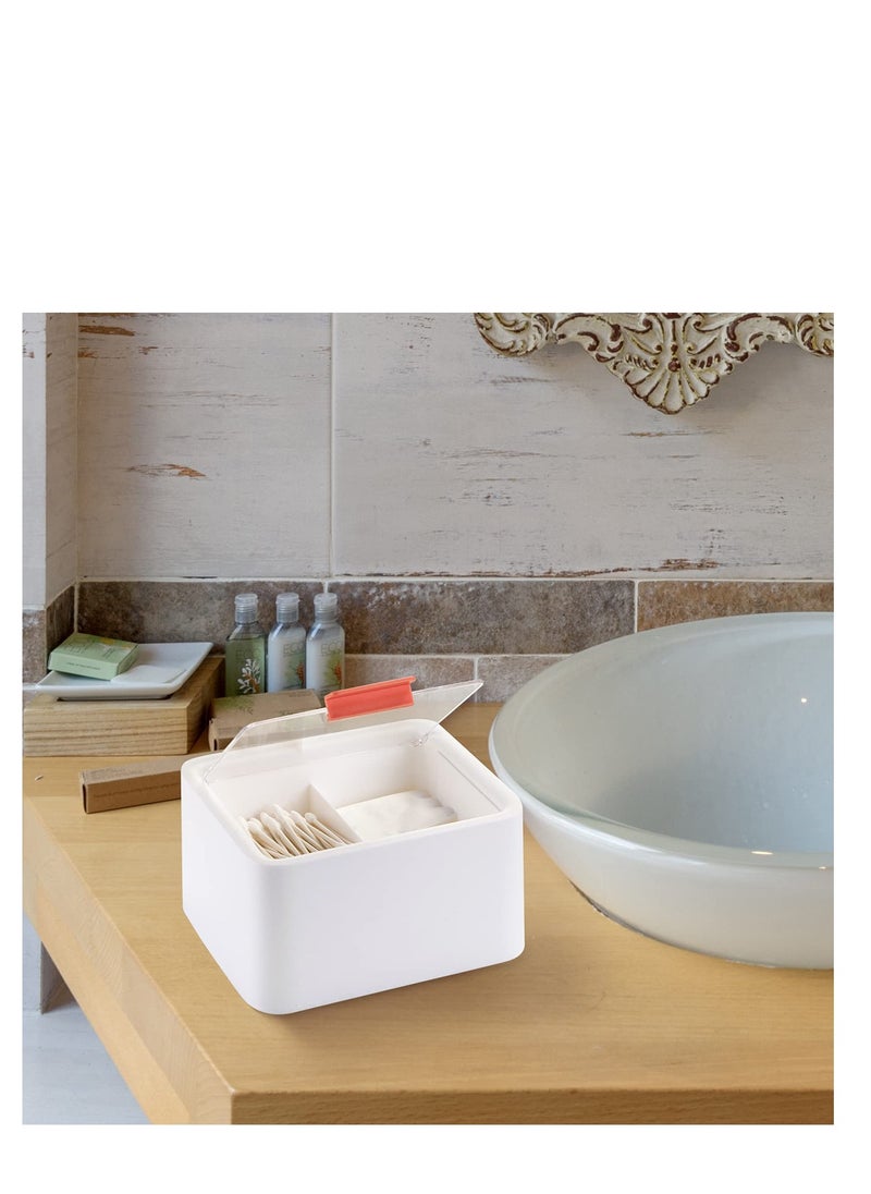 SYOSI - Plastic Storage Organizer Container Box with Lid, 2 Slot Q-tip Holder for Cotton Swabs, Q-Tips, Balls, Makeup Sponges, Suitable for Modern Square Bathroom Vanity Countertop - Image 1