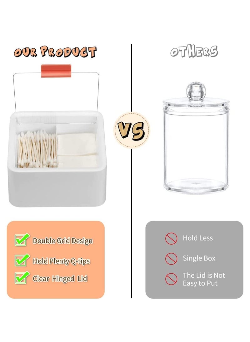 SYOSI - Plastic Storage Organizer Container Box with Lid, 2 Slot Q-tip Holder for Cotton Swabs, Q-Tips, Balls, Makeup Sponges, Suitable for Modern Square Bathroom Vanity Countertop - Image 1