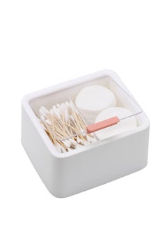 Plastic Storage Organizer Container Box with Lid, 2 Slot Q-tip Holder for Cotton Swabs, Q-Tips, Balls, Makeup Sponges, Suitable for Modern Square Bathroom Vanity Countertop
