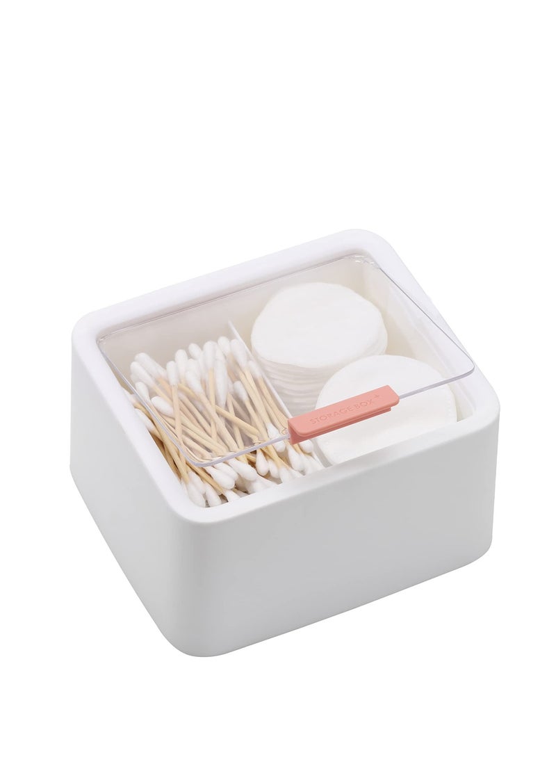 SYOSI - Plastic Storage Organizer Container Box with Lid, 2 Slot Q-tip Holder for Cotton Swabs, Q-Tips, Balls, Makeup Sponges, Suitable for Modern Square Bathroom Vanity Countertop - Image 1