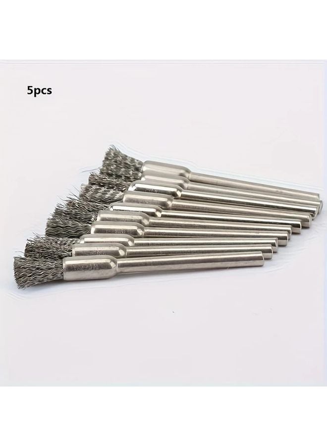5pcs Stainless Steel Wire Brush Set With 3 17mm Handle For Rotary Tools Cleaning - Image 1