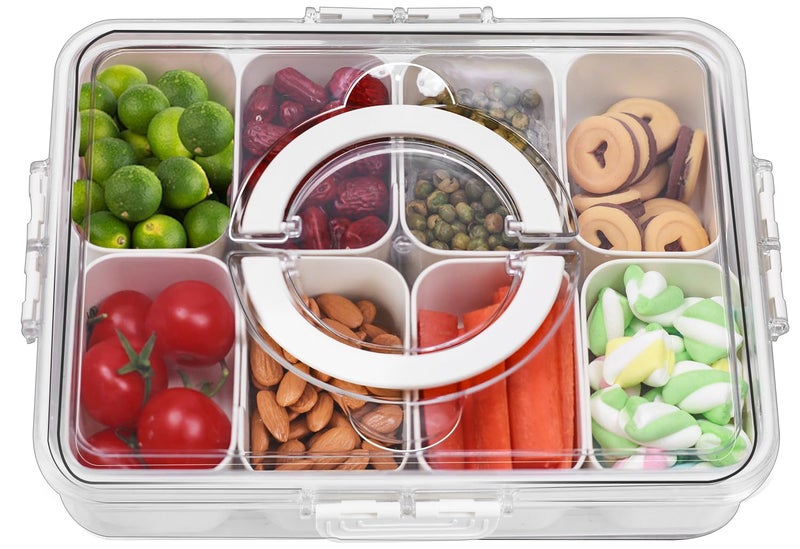 YGKATING Divided Serving Tray with Lid and Handle - Snackle Box Charcuterie Container, Clear Storage Organizer for Candy, Veggie, Fruits, Nuts& Spices, Portable Snack Platters for Entertaining Party, Picnic  - Image 1