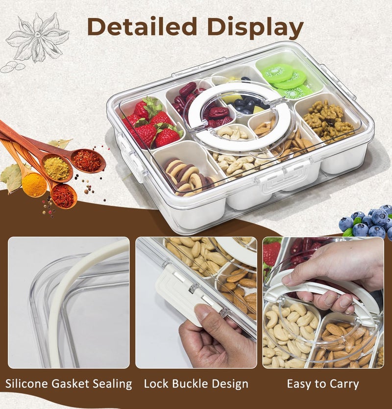YGKATING Divided Serving Tray with Lid and Handle - Snackle Box Charcuterie Container, Clear Storage Organizer for Candy, Veggie, Fruits, Nuts& Spices, Portable Snack Platters for Entertaining Party, Picnic  - Image 2