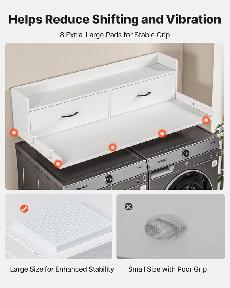 VEVOR 2 Drawers Washer Dryer Countertop with Shelf, 54" x 27" Wooden Laundry Countertop with 2 Hooks & Splicing Panels, Washer and Dryer Topper, Laundry Room Organization and Storage, White - Image 5