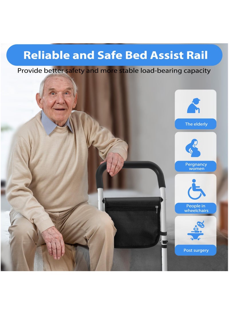 XiuWoo Bed Rails for Elderly Adults,5 Height Adjustable Bed Assist Rail for Seniors,Fall Prevention Bedside Grab Handle with Storage Pocket Fits King,Queen,Full,Twin Bed Size,Support Up to 300lbs - Image 2