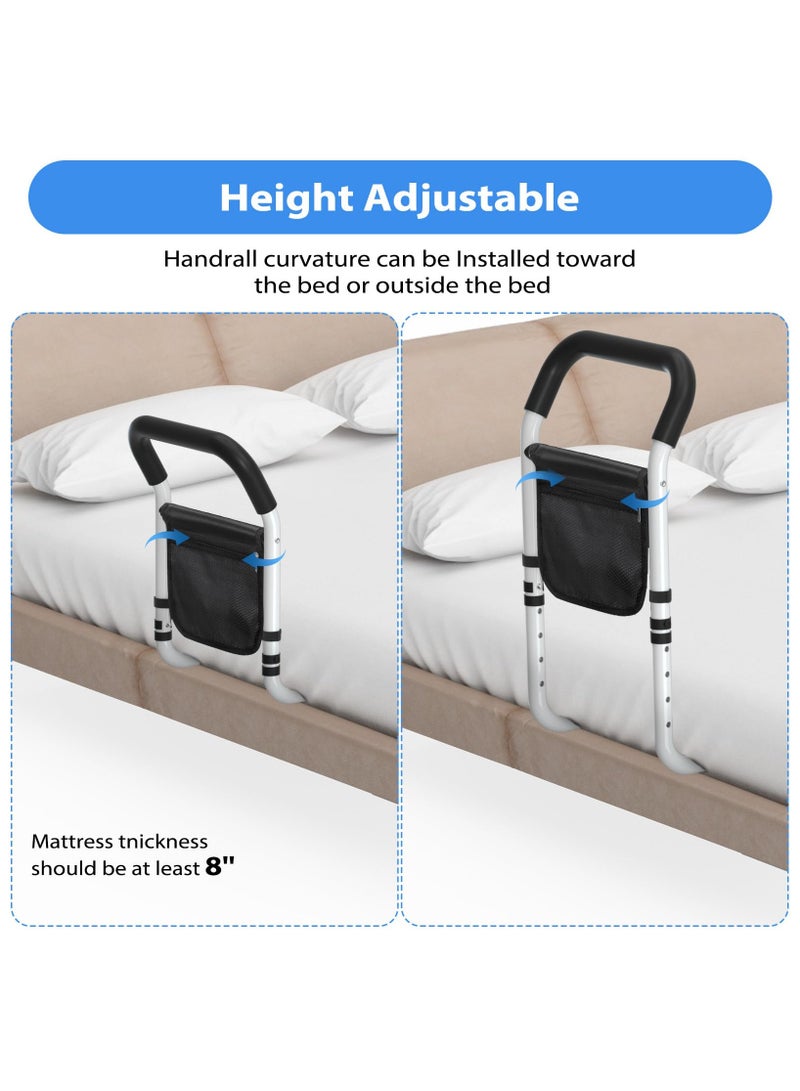 XiuWoo Bed Rails for Elderly Adults,5 Height Adjustable Bed Assist Rail for Seniors,Fall Prevention Bedside Grab Handle with Storage Pocket Fits King,Queen,Full,Twin Bed Size,Support Up to 300lbs - Image 3