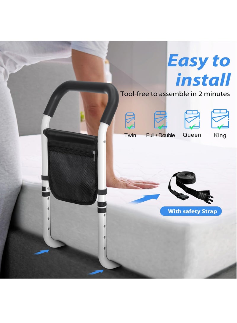 XiuWoo Bed Rails for Elderly Adults,5 Height Adjustable Bed Assist Rail for Seniors,Fall Prevention Bedside Grab Handle with Storage Pocket Fits King,Queen,Full,Twin Bed Size,Support Up to 300lbs - Image 4