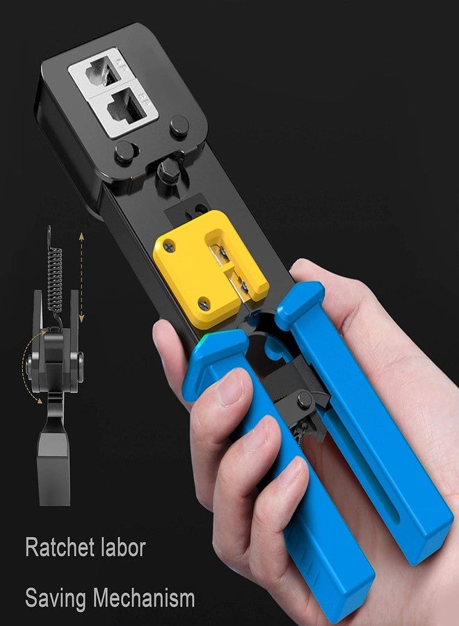 Bectro RJ45 Crimp Tool Pass Through Cat5 Cat5e Cat6 Crimping Tool for RJ45/RJ12 Regular and End-Pass-Through connectors (Pass Through Crimping Tool) - Image 3