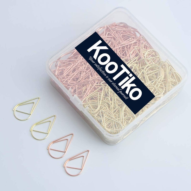kootiko Gold and Rose Gold Cute Paper Clips Set, 300 Pcs Smooth Stainless Steel Tear-Shaped Wire Paperclips Small for Office Supplies Wedding Women Girls Kids Students Paper Document Organizing - Image 3